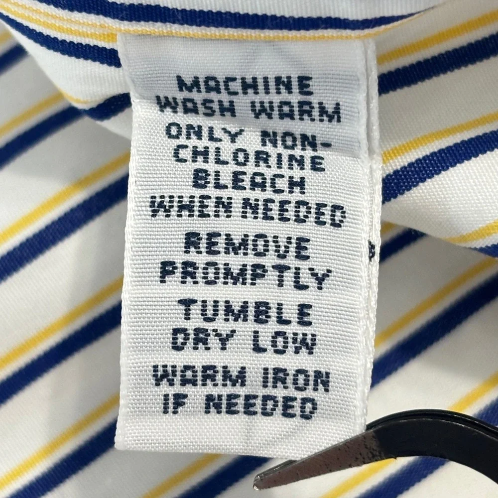 Polo Ralph Lauren Button Down Shirt White Blue Yellow Stripe Custom Fit Cotton L